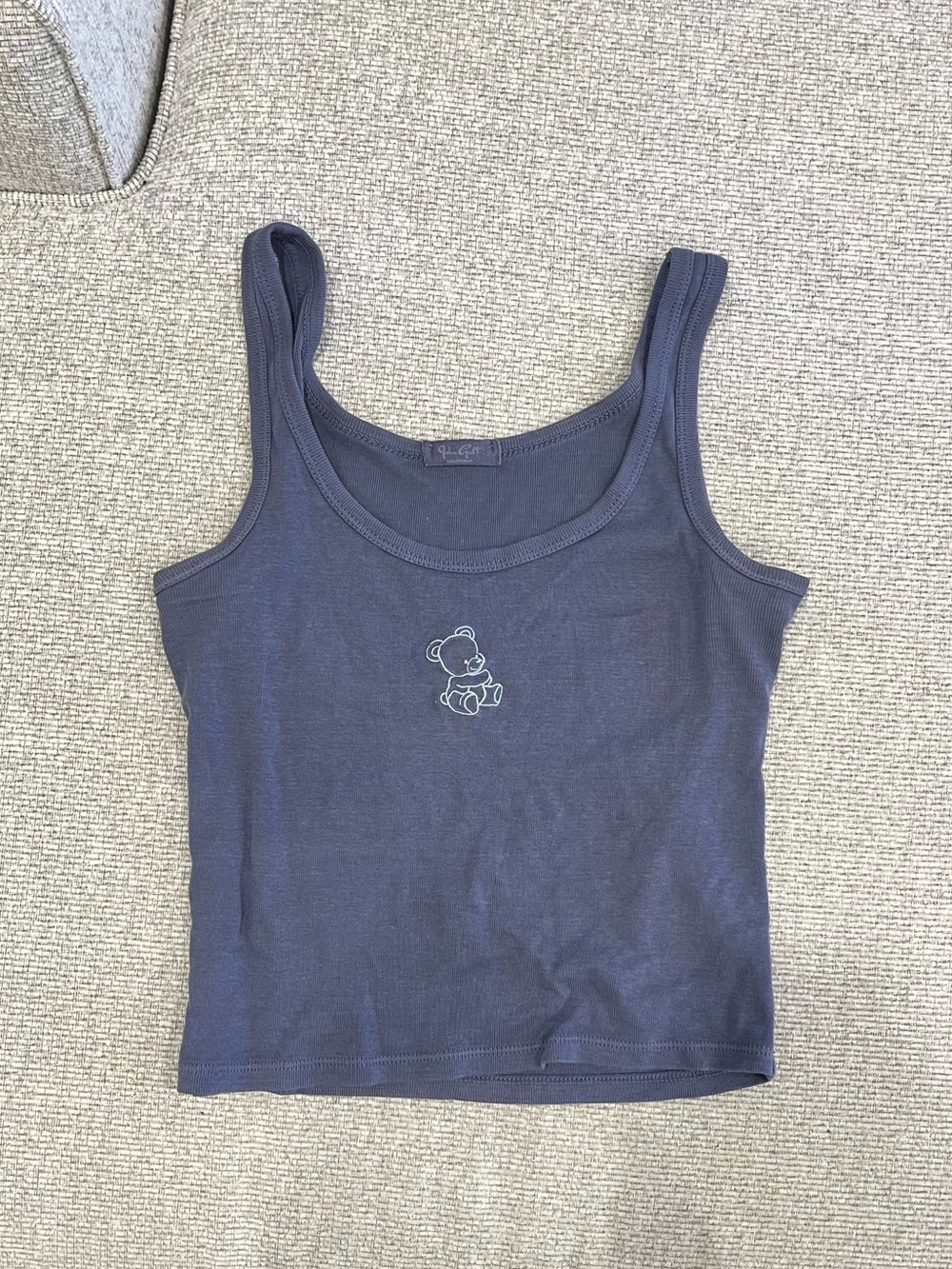 Brandy Melville Navy/Purple Tank Top with Teddy Bear